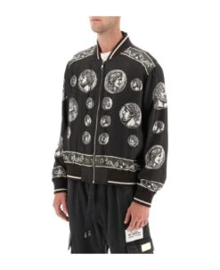 Dolce & Gabbana Silk Bomber Jacket With Monete Pattern -Classic Men Wear Store 6a3e6245bd7ff31612f182678ef280eb