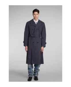 Maison Margiela Coat In Blue Cotton