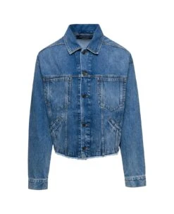 Jacquemus 'la Veste De-nimes' Light Blue Jacket With Logo Patch In Cotton Denim Man
