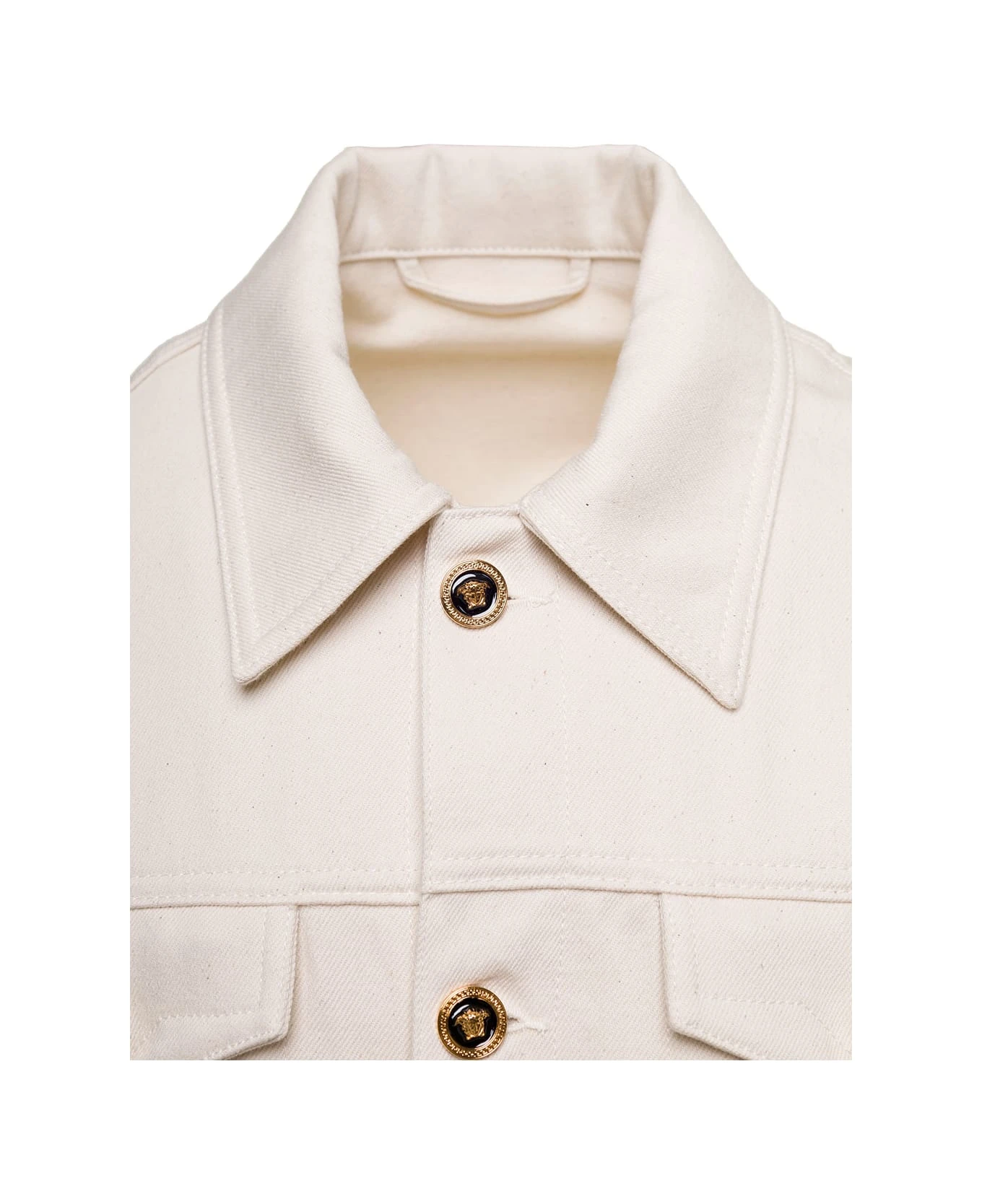 Versace Denim Jacket With Medusa Head Buttons In White Cotton Man 2 Versace Denim Jacket With Medusa Head Buttons In White Cotton Man - Image 2