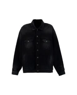 Balenciaga Oversized Black Jacket With Branded Button In Cotton Denim Man