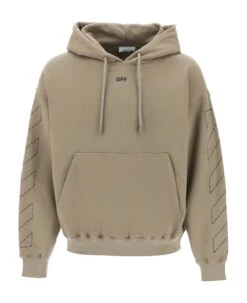 Off-White Hoodie With Topstitched Motifs