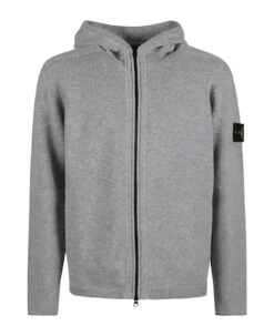 Stone Island Rib Knit Hooded Zip Jacket