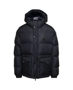 Dolce & Gabbana Black Down Jacket With Patch Pockets At The Front In Polyester Man