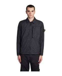 Stone Island Casual Jacket In Black Polyuretan
