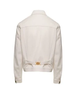 Versace Denim Jacket With Medusa Head Buttons In White Cotton Man