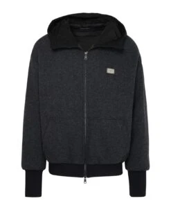 Dolce & Gabbana Grey Wool Blend Bomber Jacket