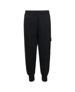 Stone Island Black Jogger Pants With Logo Patch In Cotton Man