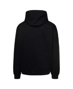 Versace Black Hoodie With Contrasting Logo Lettering Print In Cotton Man